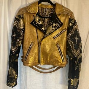 Cuadra Mexico Rare embellished leather calf hair gold jacket Stingray rhinestone